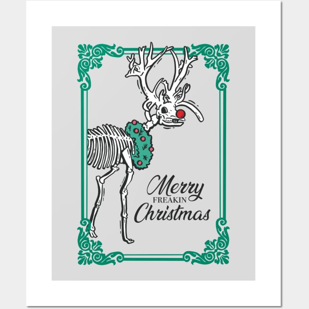 'Merry Freakin Christmas' Skeleton Reindeer Wall Art by JBeasleyDesigns